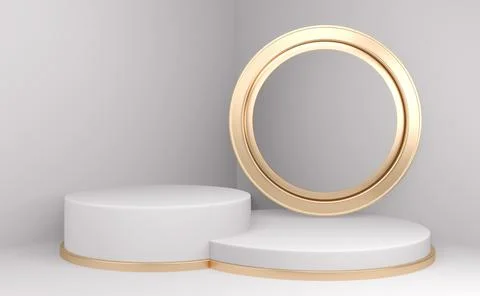 Podium minimal geometric white background and floor golden abstract.3D render Stock Illustration