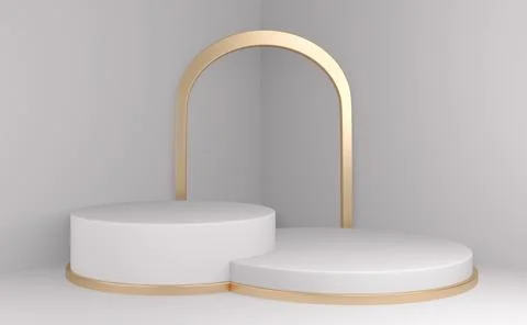 Podium minimal geometric white background and floor golden abstract.3D render Stock Illustration