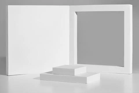 Podium mockup with two step platform in corner from square elements on gray Stock Illustration