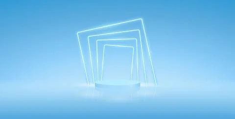 Podium with Neon on Light Blue Background Stock Illustration