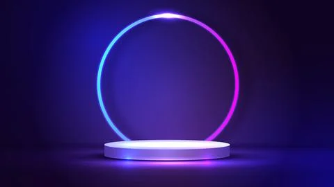 Podium or stand with line gradient neon in Sci-fi. abstract scene with pink.. Illustrazione stock