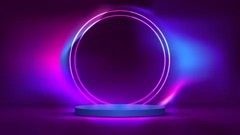 Podium or stand with line gradient neon in Sci-fi. abstract scene with pink.. Illustrazione stock