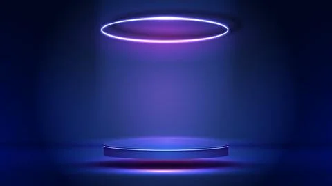 Podium or stand with line gradient neon in Sci-fi. abstract scene with pink.. Illustrazione stock