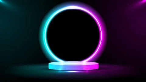 Podium or stand with line gradient neon in Sci-fi. abstract scene with pink.. Illustrazione stock