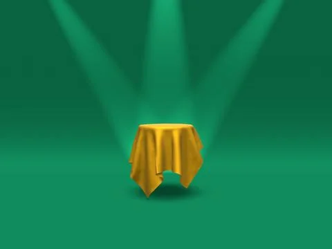 Podium, pedestal or platform covered with gold cloth illuminated by spotlig.. Stock Illustration