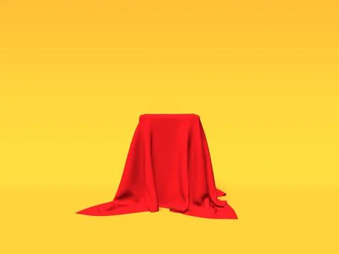 Podium, pedestal or platform covered with red cloth on yellow background. A.. Stock Illustration