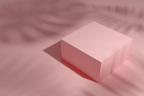 Podium for placing inserted objects. A pink scene with a pink cube. Stock Illustration