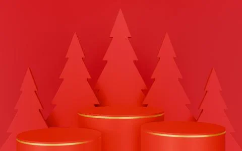 Podium platform merry christmas red background イラスト素材