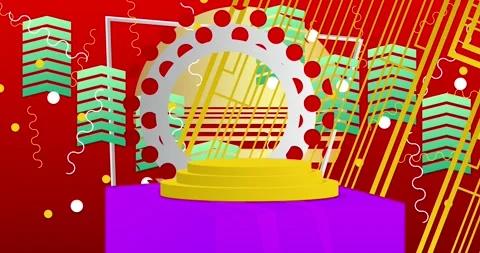 Podium platform Stage on red moving image Stock Footage 345544894