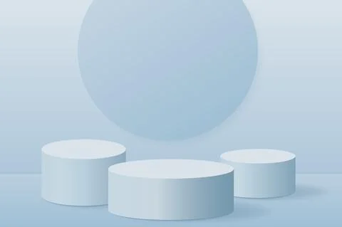 Podium platforms 3D background. Realistic studio stage pedestal design blue Illustrazione stock