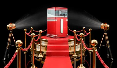 Podium with popcorn maker, 3D rendering Stock Illustration