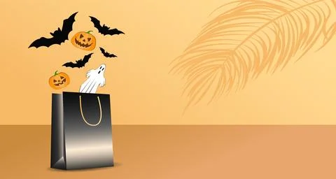 Podium for the presentation of goods on an orange studio background, with a gift Stock Illustration