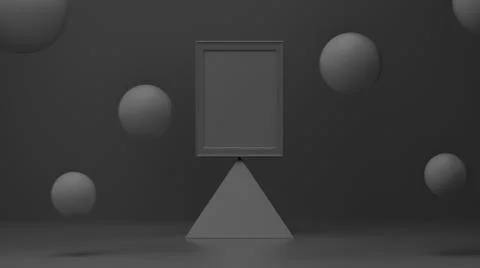 Podium on a pyramid, frame with bubble floating on black elegant studio. mini Stock Photos