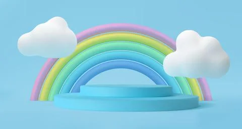 Podium with rainbow and clouds vector Stock Illustration
