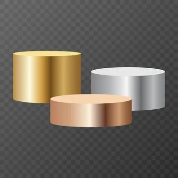 Podium realistic. Geometric round empty podium.gold, silver and bronze.Vect.. Stock Illustration