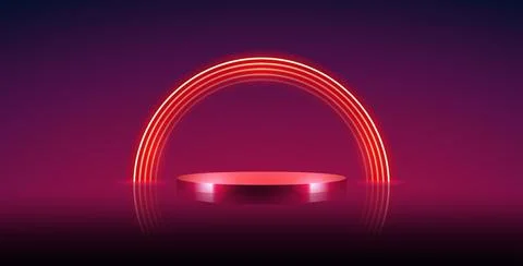 Podium with Red Round Neon Frame Stock Illustration