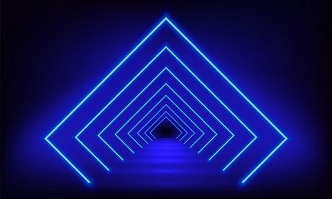 Podium, road, pedestal, platform in form rhombus with neon luminous rays on.. Stock Illustration