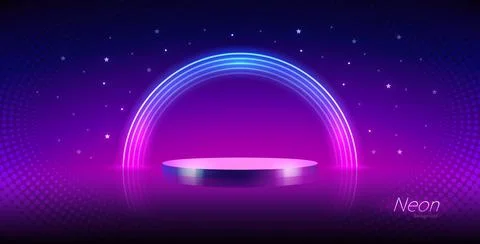 Podium with Round Neon Frame Stock Illustration
