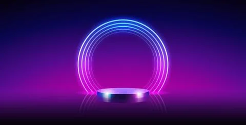 Podium with Round Neon Frame Stock Illustration