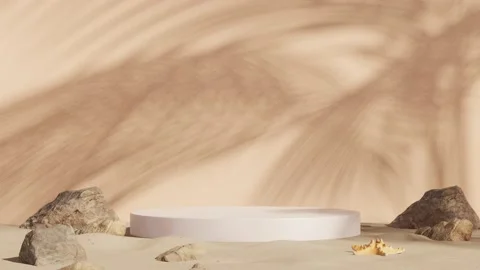 Podium with shadow plam tree on sand beach. Stock Footage 229472595