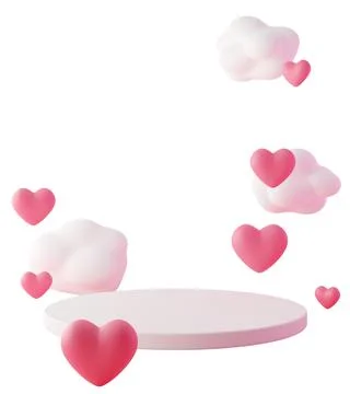 A podium sits on a clear background with floating hearts and clouds around it 스톡 일러스트