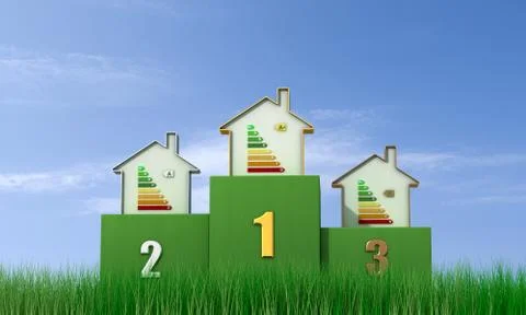 Podium with symbol of energetic certification Stock Illustration