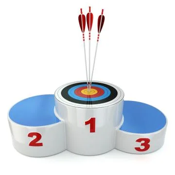 Podium with target  and arrows on first place. Stock Illustration