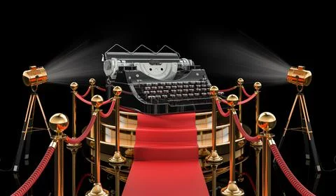 Podium with typewriter, 3D rendering Stock Illustration