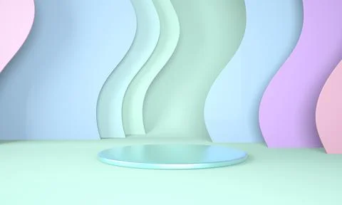 Podium use for product presentation. Abstract wave background. 3d rendering. Stock Illustration