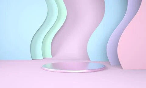 Podium use for product presentation. Abstract wave background. 3d rendering. Stock Illustration