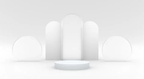 Podium white with white background and circle glass effect 3d illustration Stock Illustration