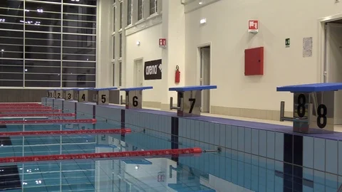 Podiums in a swimming pool Stock Footage 87521761