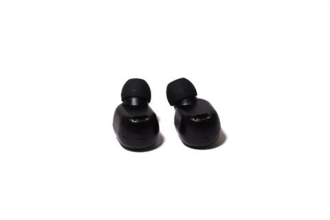 Pods Wireless Bluetooth Headset white background. Stock Photos
