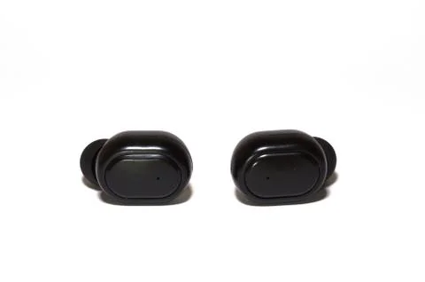 Pods Wireless Bluetooth Headset white background. Stock Photos