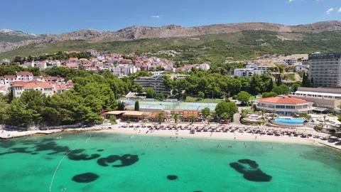 Podstrana Hotel Complex, Beach And Marina On The Adriatic Coast Stock Footage 342157388