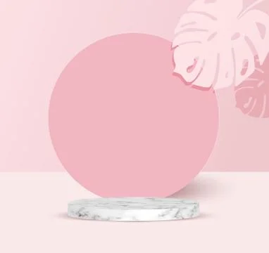 Poduim backdrop with empty cube box with tropical leaf for cosmetic product Ilustração Stock