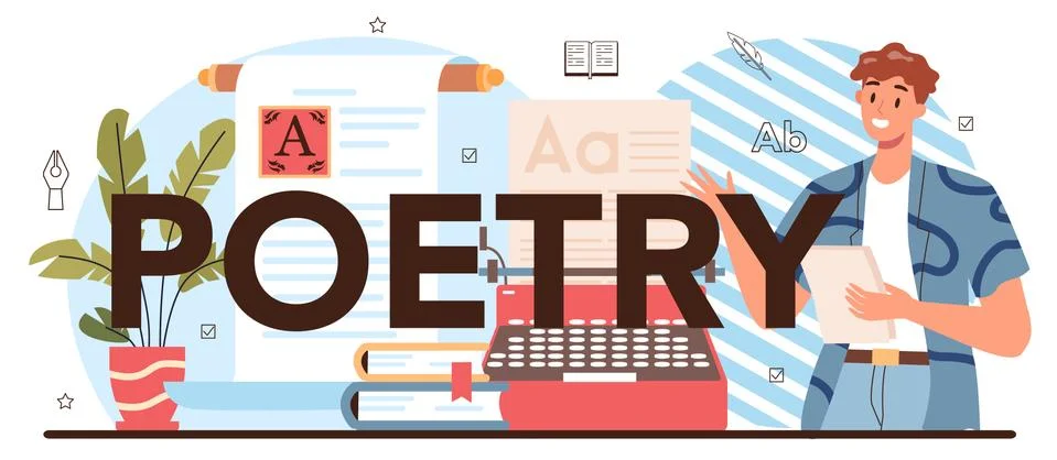 Poetry typographic header. Study ancient writer and modern novel. Stock Illustration