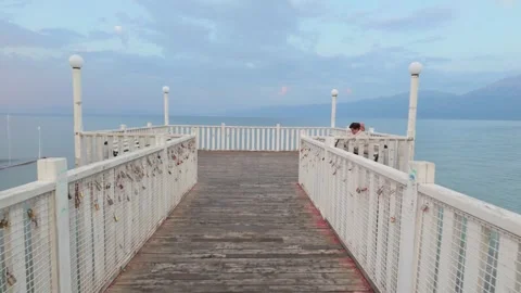 Pogradec deck view towards Ohrid lake Video stock 312672864