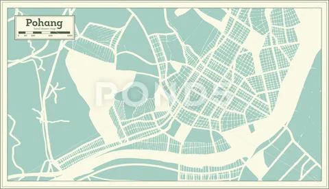 Pohang South Korea City Map in Retro Style. Outline Map.: Royalty Free ...