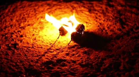 Poi burning on the ground Stock Footage 48055919