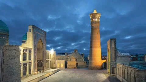 Poi Kalan - religious complex located around the Kalan minaret in Bukhara Stock Footage 121333117