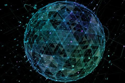 Point and curve constructed the sphere wireframe, technological sense abstract Stock Illustration