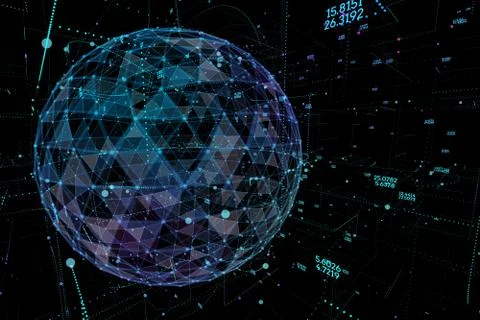 Point and curve constructed the sphere wireframe, technological sense abstract Stock Illustration
