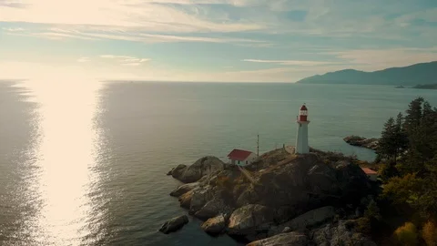 Point Atkinson lighthouse sunset, West Vancouver, British Columbia. Stock Footage 98431022