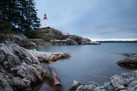 Point Atkinson Lighthouse in West Vancouver British Columbia taken on a cloudy m Stock Photos
