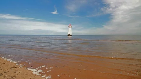 Point of Ayr or Talacre Lighthouse on a sunny day, , wide angle Stock Footage 284215318