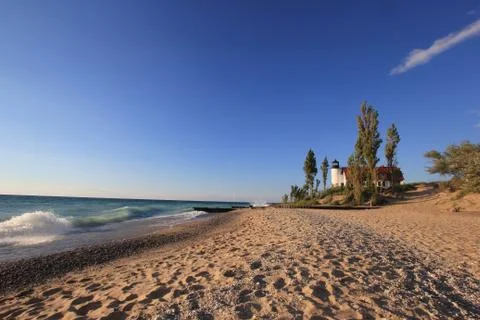 Point Betsie Lighthouse on the shore of Lake Michigan Stock Photos