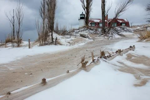 Point Betsie Lighthouse in winter Stock Photos