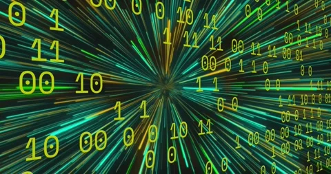 Point brightening sparking binary digits streaming into tunnel, streaks pulsing Stock Footage 329702078