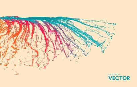 Point explode. Array with dynamic emitted particles. 3d technology style. Illustrazione stock